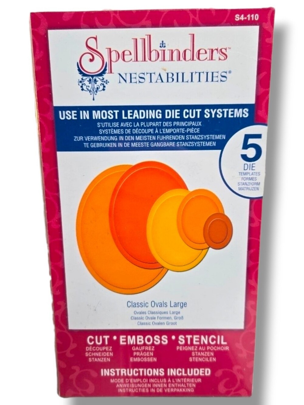 Spellbinders Nestabilities Classic Ovals Large Dies S4‑110 5 Templates